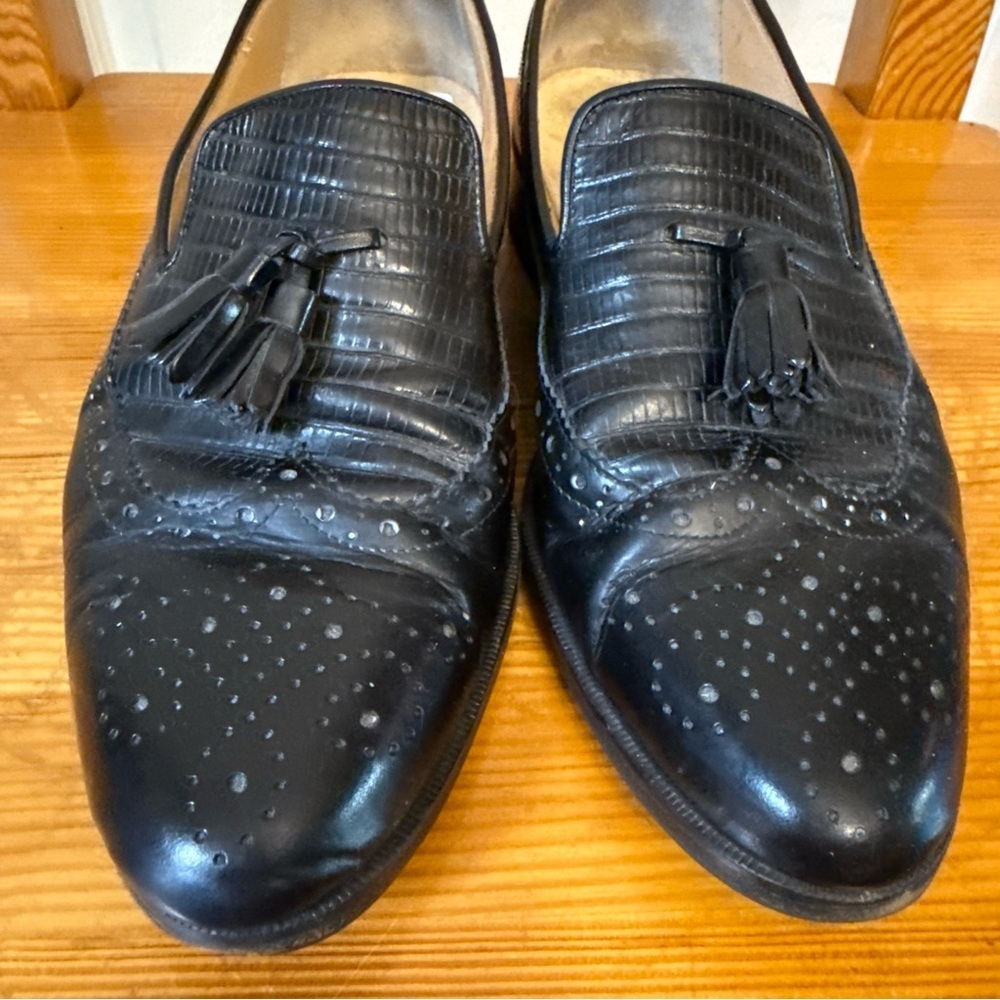Portfolio Made in Italy Black Leather Classic Tassel Loafers 7 - Picture 6 of 9